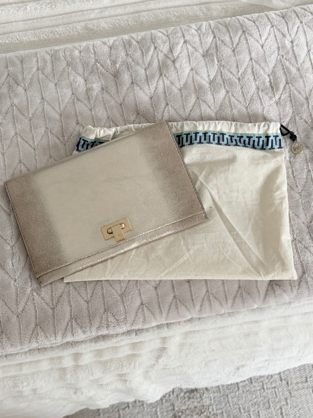 Tory Burch Metallic Leather Turn-Lock Envelope Clutch
